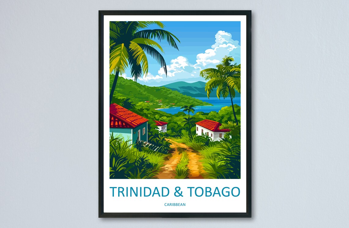 Trinidad and Tobago Caribbean Island Bay Village Travel Poster