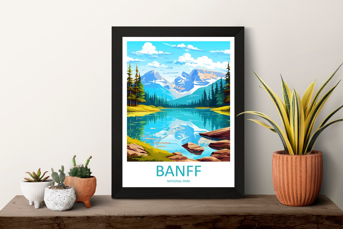 Banff National Park Turquoise Lake Mountain Reflection Travel Poster - Image 3