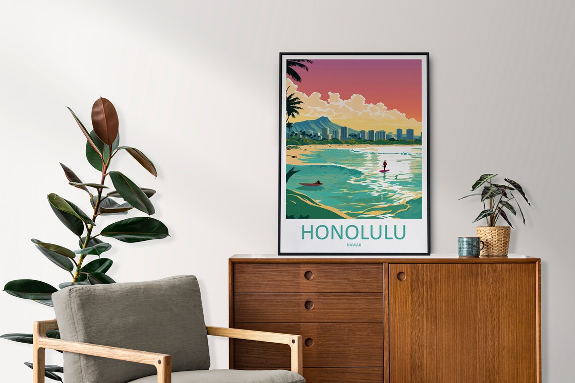 Honolulu Travel Poster, Hawaii Wall Art Print - Image 2