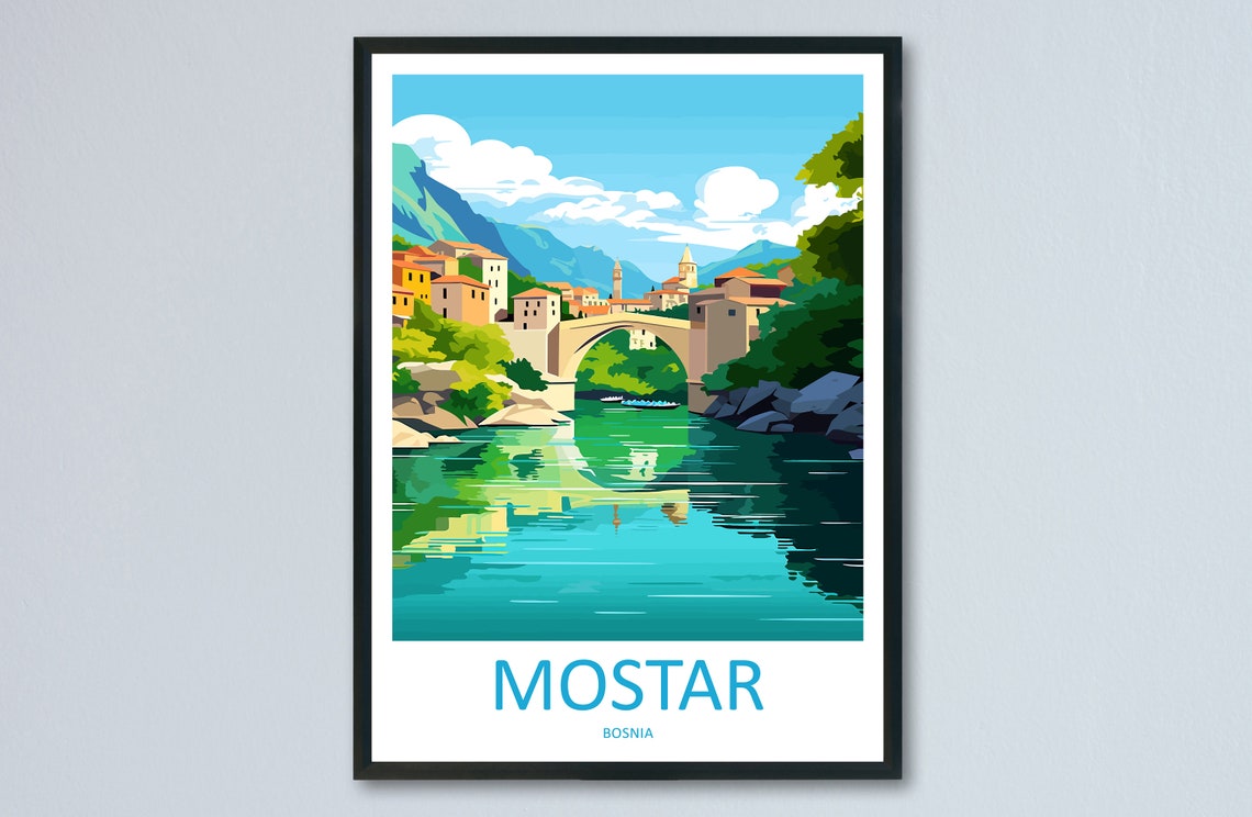 Mostar Travel Print Mostar Bosnia Home Dcor Mostar Art Print Herzegovina City Room Print For Stari Most Bridge Koski Mehmed Pasha Gift Art