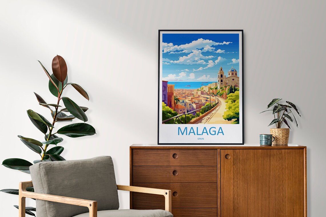 Malaga Spain Coastal City Overlook Church Dome and Sea Poster - Image 2