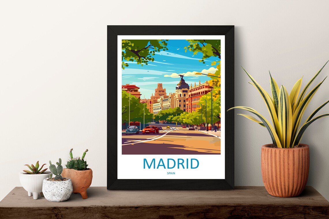 Madrid Broad Avenue Classic Cars Metropolis Dome Golden Hour Poster - Image 3