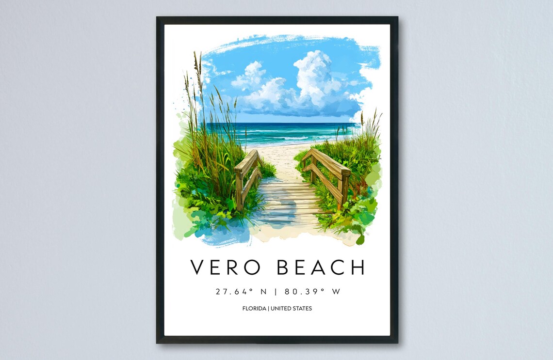 Vero Beach Watercolor Travel Poster, USA Lover Gift