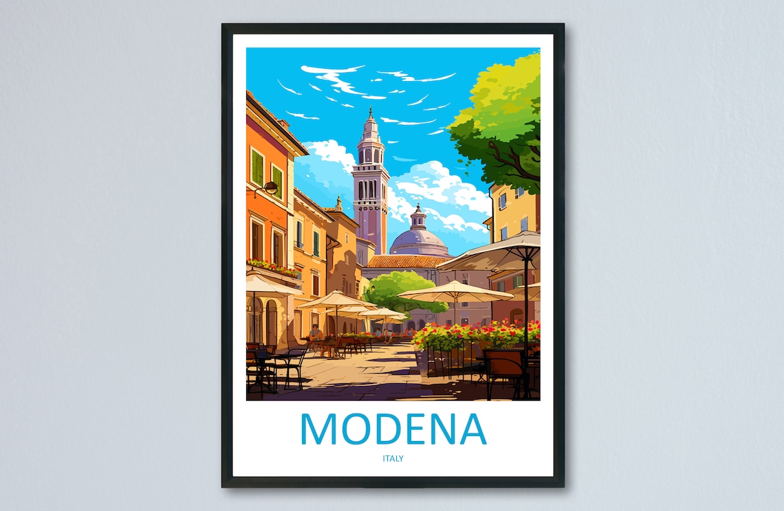Modena Italy Sunny Flower Piazza Vintage Italian Travel Poster