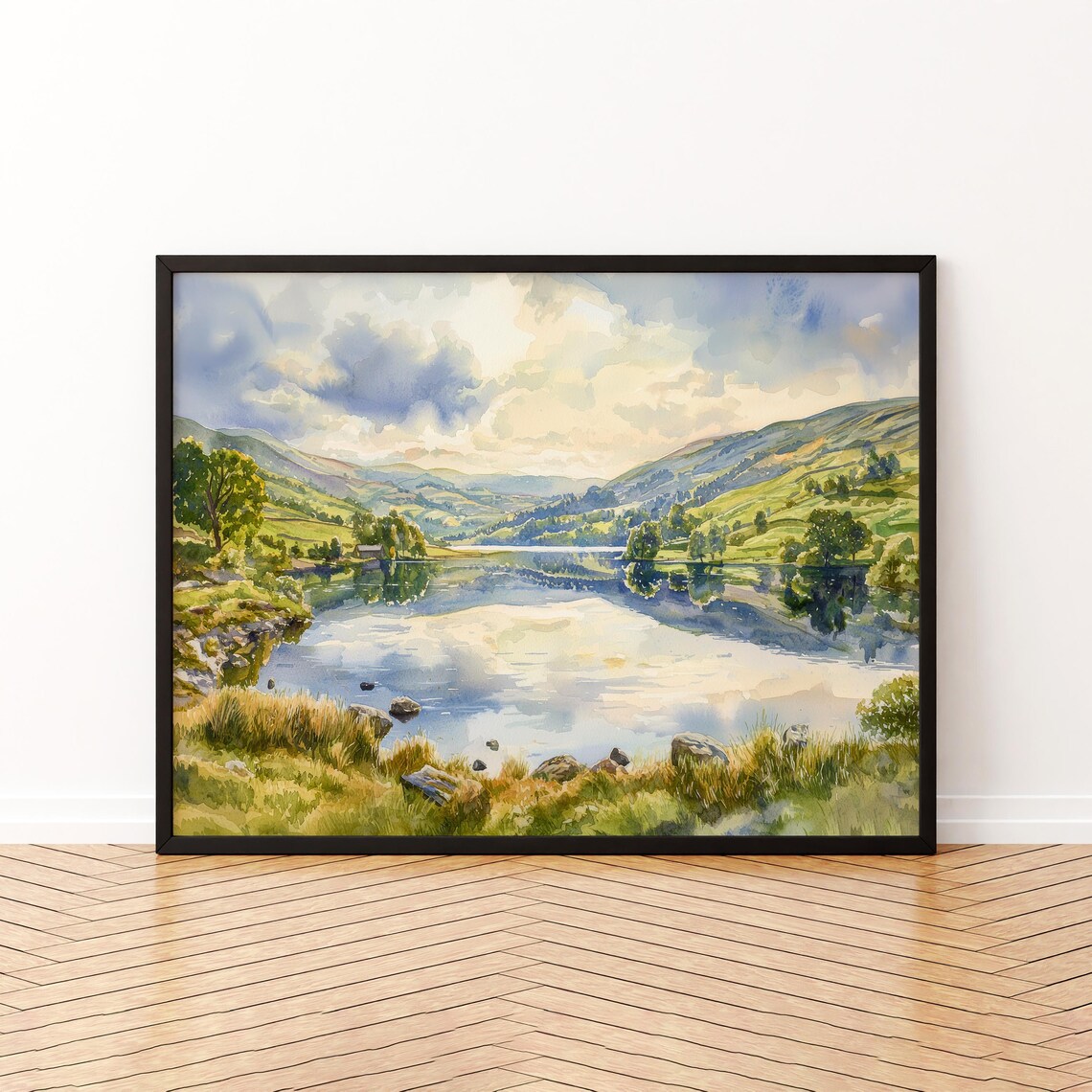 Ambleside England Watercolor Travel Poster, Lake District