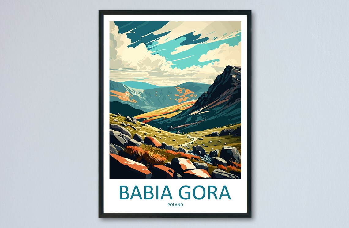 Babia Gora Rocky Mountain Peak Autumn Valley Travel Poster Poland