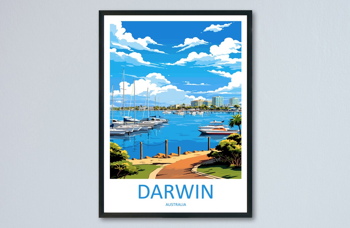 Darwin Australia Marina Sailboats Harbor Waterfront Travel Poster