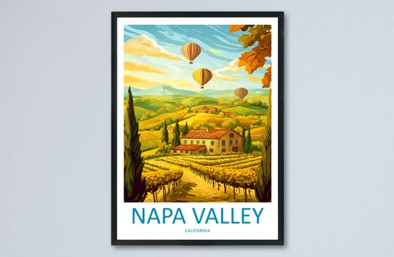 Napa Valley Travel Poster Wall Art Vineyard Landscape Print Wine Country Illustration Decor Gift Souvenir Scene
