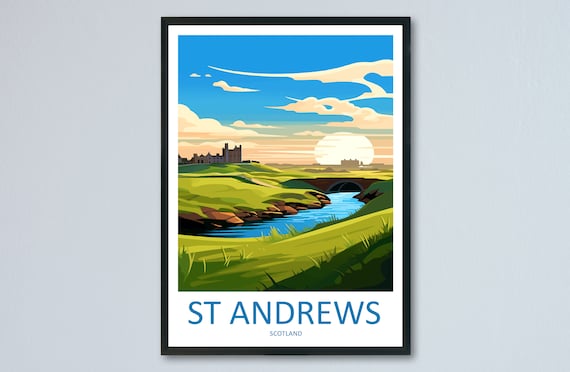 St Andrews Scotland Historic Golf Links Sunset Landscape Travel Poster