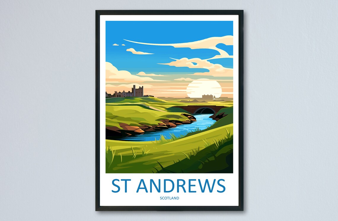 St Andrews Scotland Historic Golf Links Sunset Landscape Travel Poster