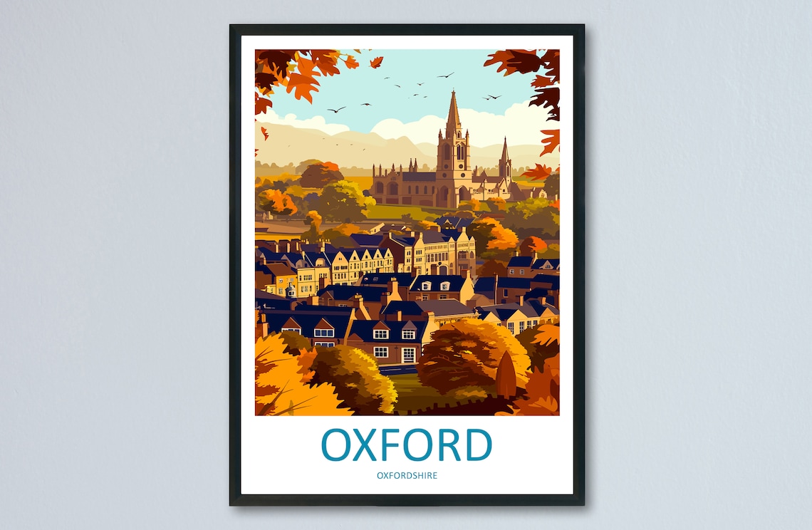 Oxford Oxfordshire Autumn Golden Spires Vintage Travel Poster