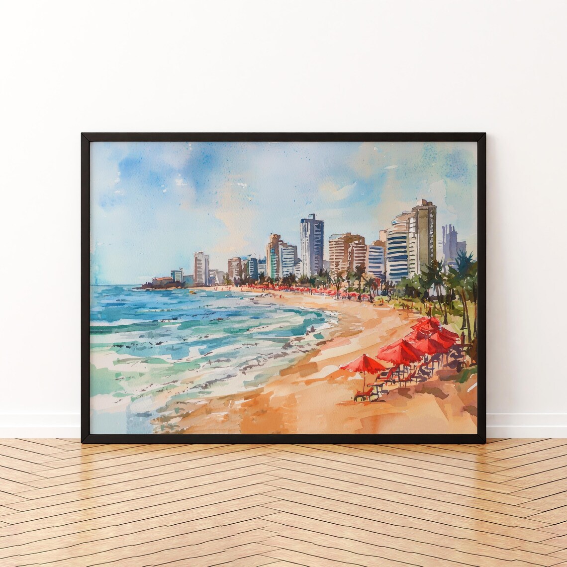 Durban South Africa Beach Promenade Watercolor Travel Poster