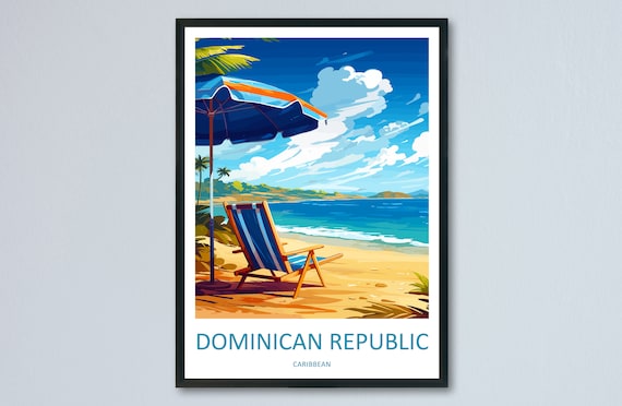 Dominican Republic Caribbean Beach Chair Umbrella Travel Poster
