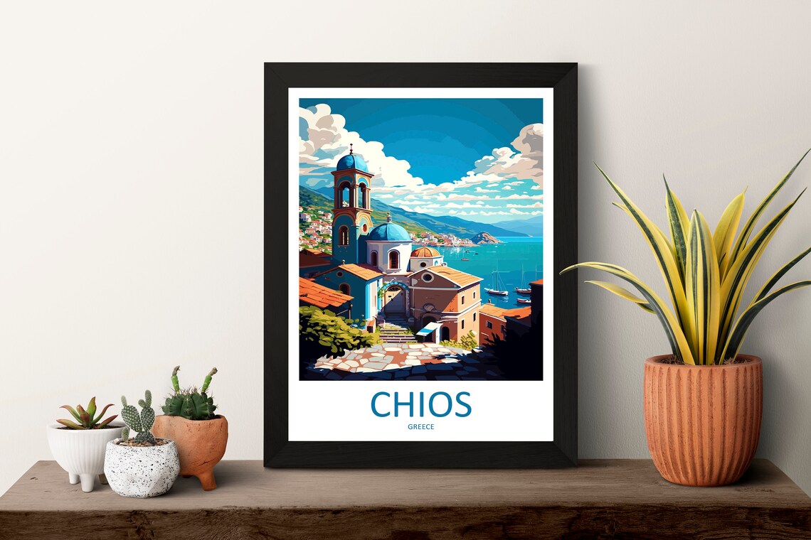 Chios Greece Island Church Harbor Coastal Village Art Poster - Image 3