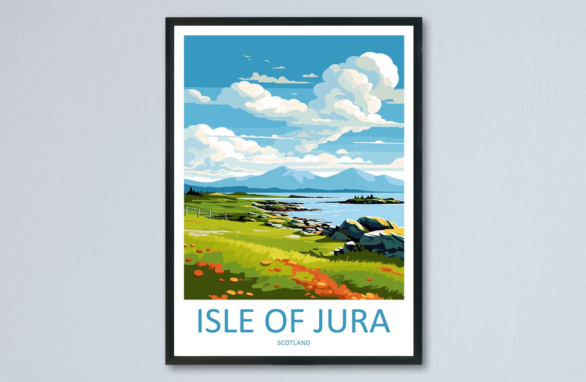 Isle of Jura Scotland Coastal Meadow Illustrated Travel Poster