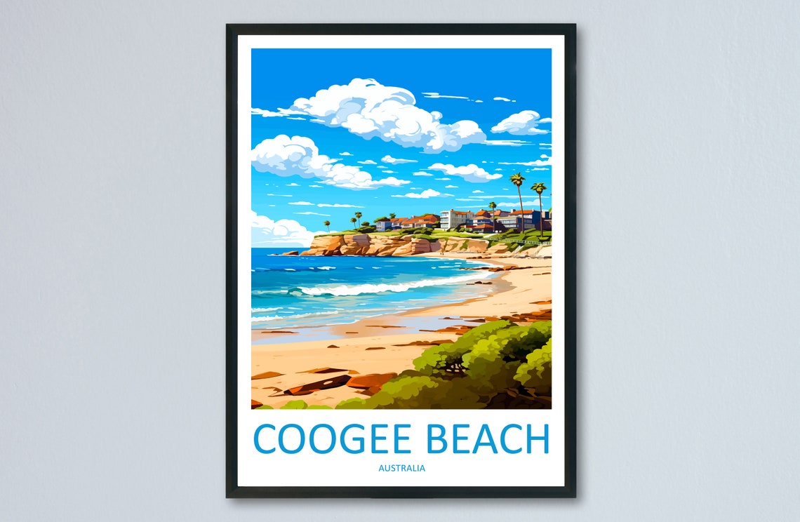 Coogee Beach Australia Sand Cliffs Surf Waves Shore View Poster