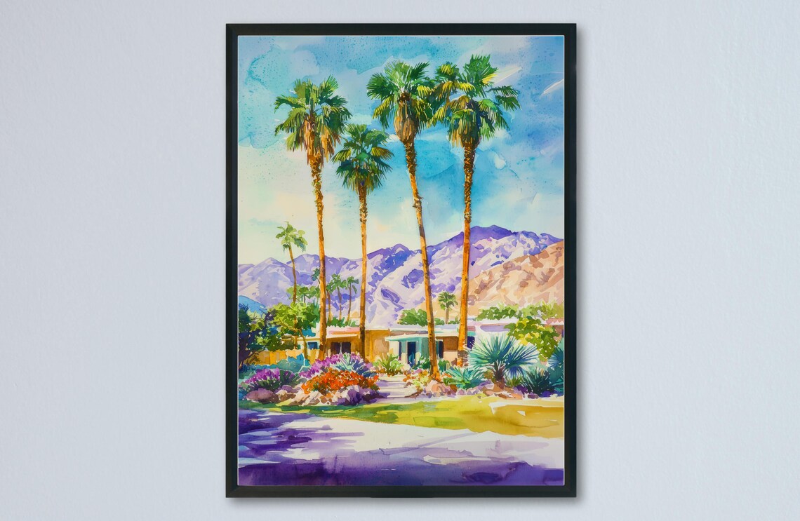 Palm Springs Watercolor Desert Palms California Mid Century Poster