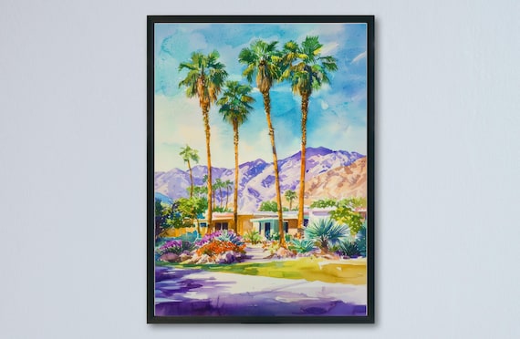 Palm Springs Watercolor Desert Palms California Mid Century Poster