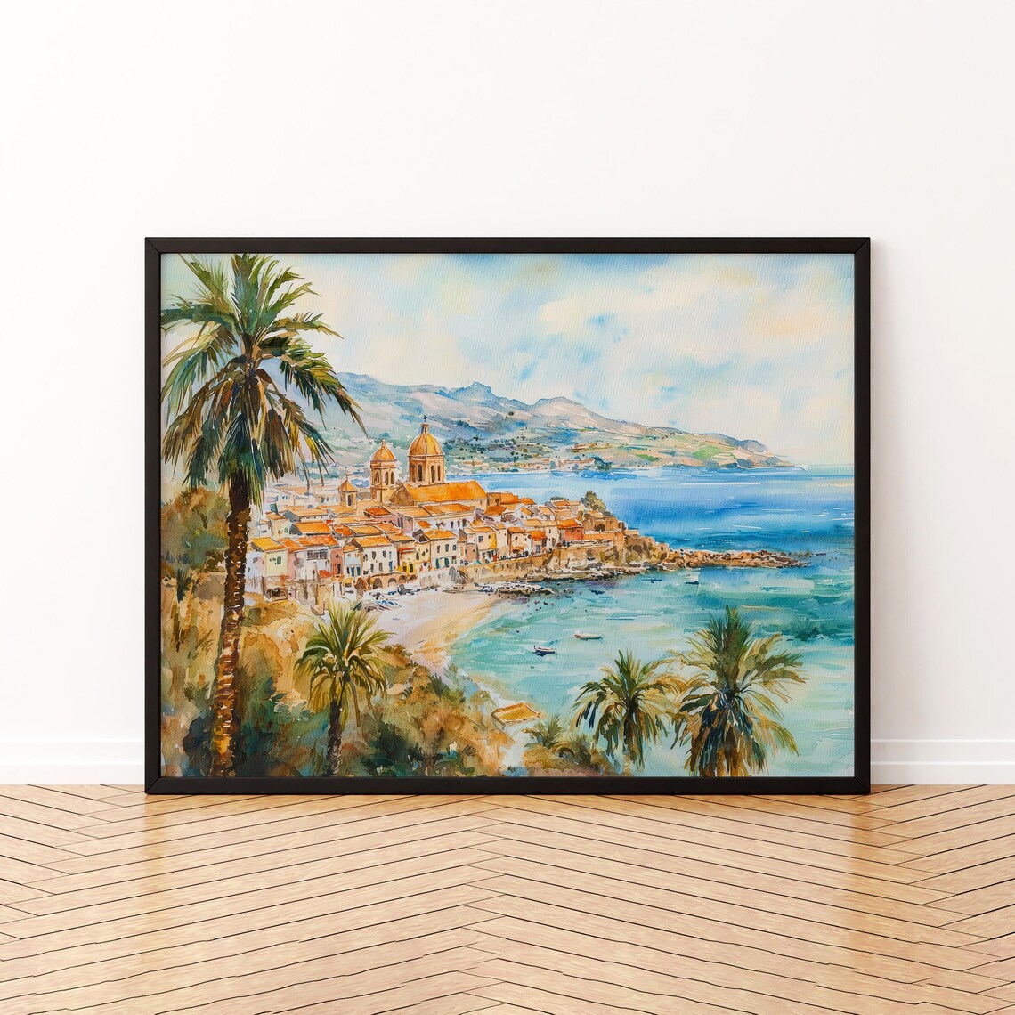 Sicily Watercolor Landscape, Travel Poster