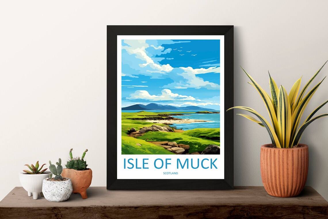 Isle of Muck Scotland Meadow Shoreline Illustrated Travel Poster - Image 3