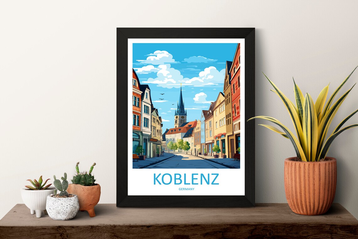 Koblenz Germany Historic Street Church Spire Skyline View Poster - Image 3