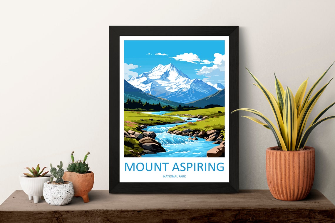 Snowcapped Mount Aspiring Above A Sparkling Alpine River Poster - Image 3