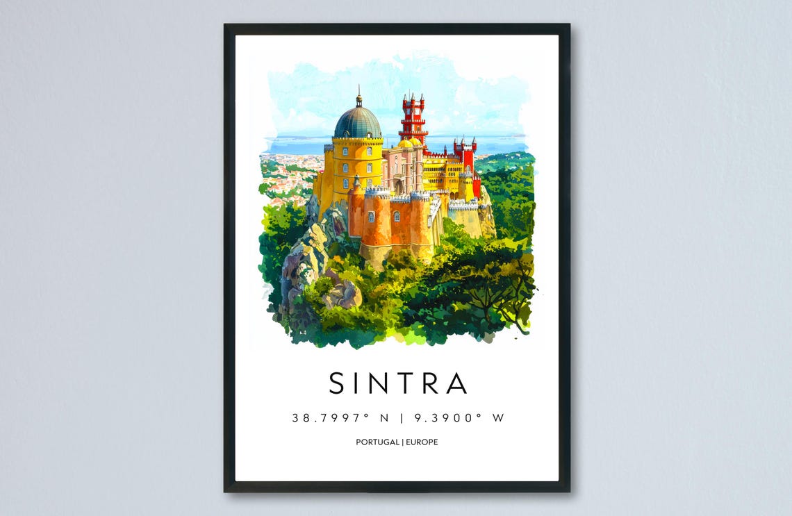 Sintra Portugal Pena Palace Hilltop Watercolor Travel Poster