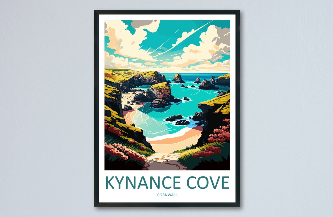 Kynance Cove Travel Poster, England Landscape