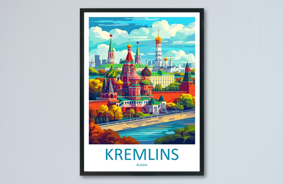 Moscow Kremlin St Basils Cathedral Red Square Russia Travel Poster