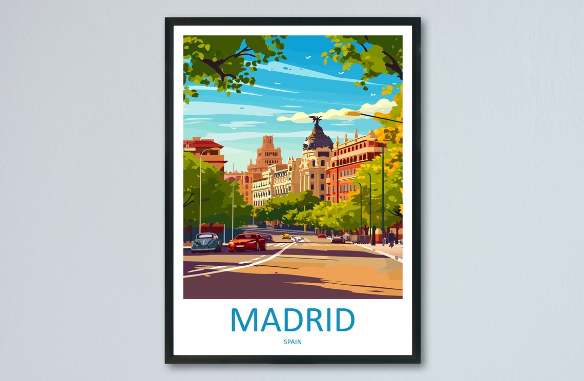 Madrid Broad Avenue Classic Cars Metropolis Dome Golden Hour Poster