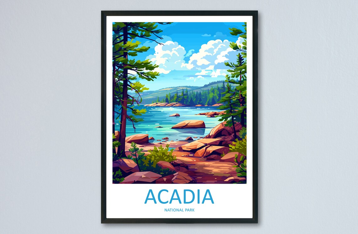 Coastal Acadia National Park Maine Rocky Coast Pine Forest Poster