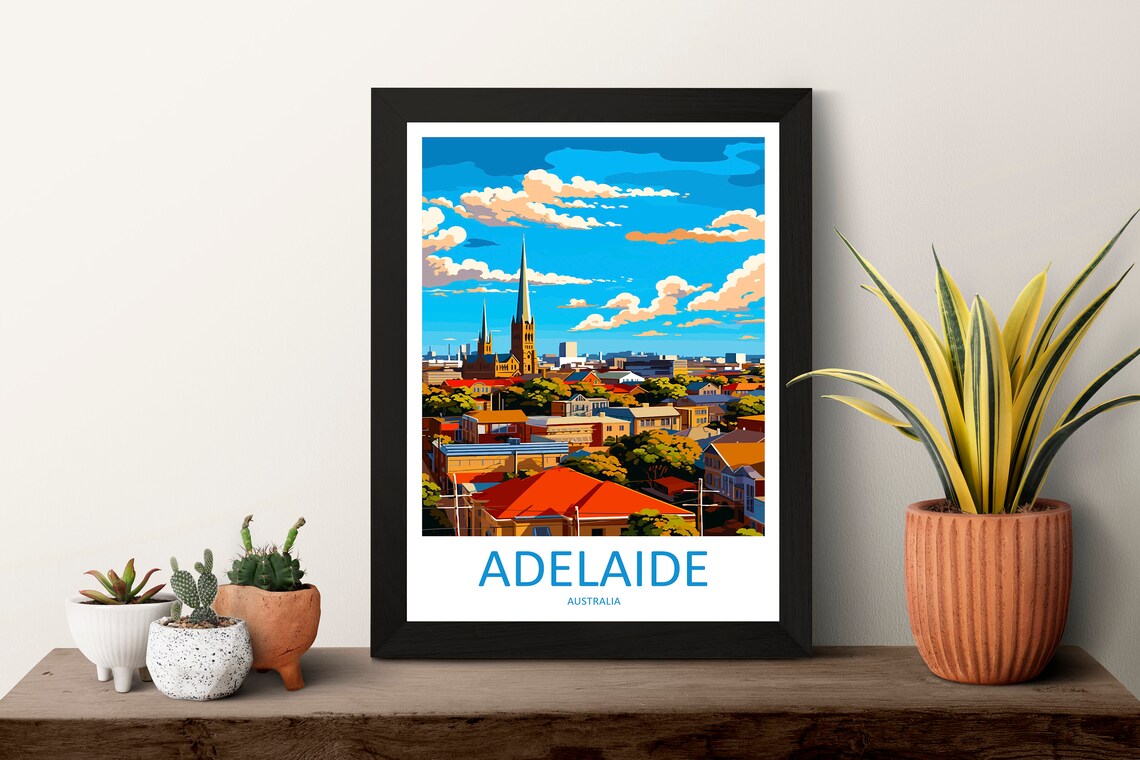 Adelaide Australia City Skyline Colorful Illustrated Travel Poster - Image 3