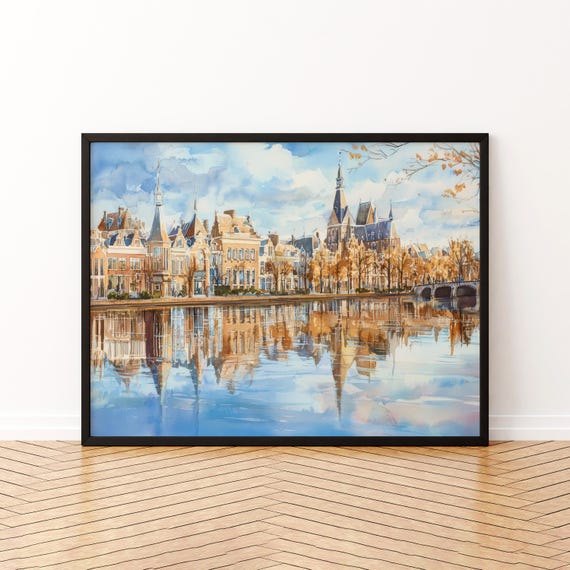 The Hague Netherlands Watercolor Poster Travel Print Cityscape Painting Coastal Wall Art Europe Decor Souvenir