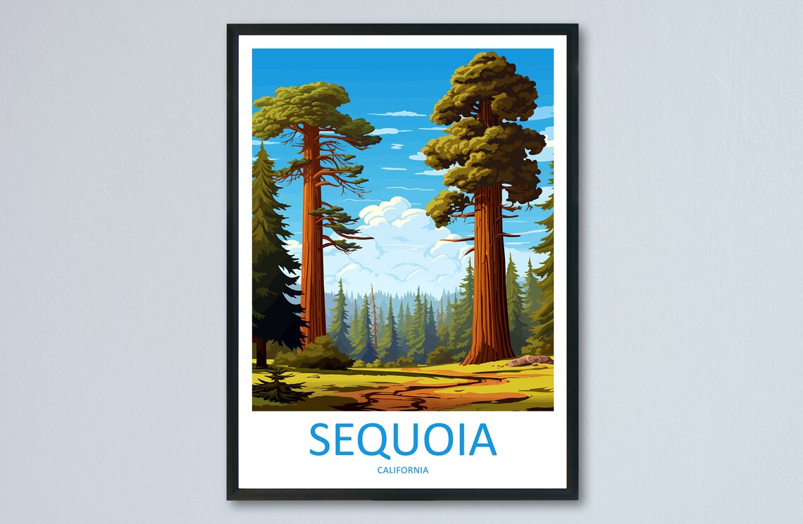 Sequoia California Giant Redwood Trees Sunny Forest Travel Poster
