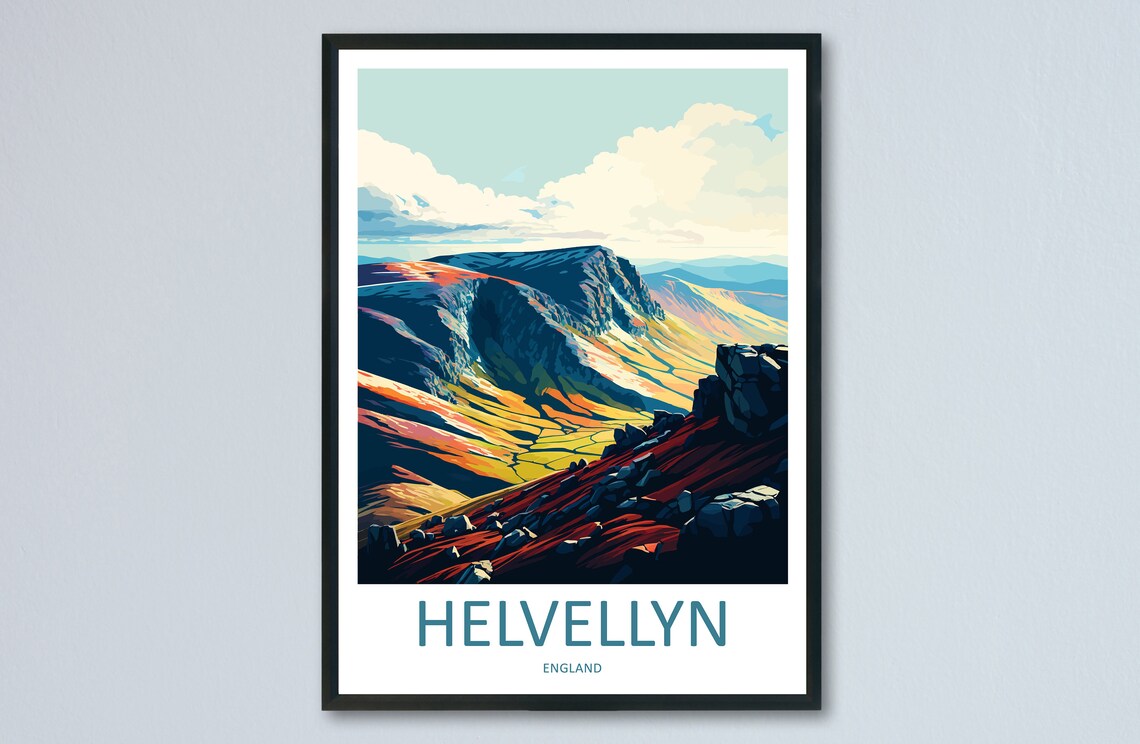 Helvellyn Travel Poster, England Landscape Wall Art
