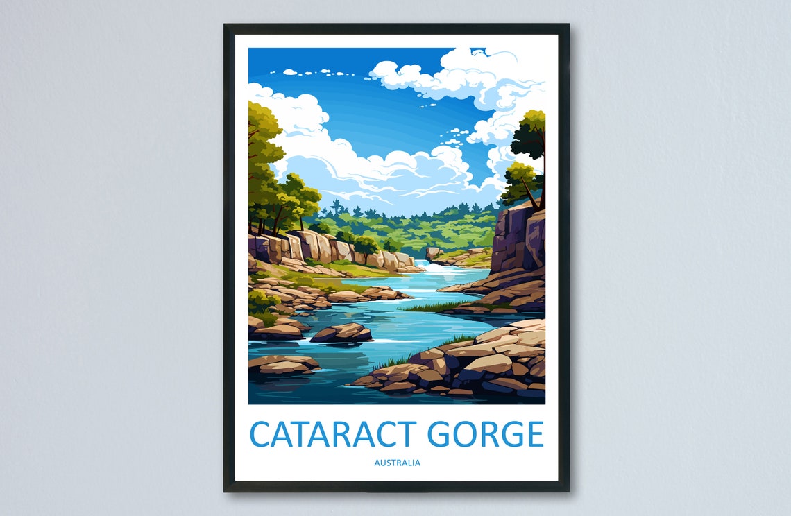 Cataract Gorge River Cliffs Australia National Park Travel Poster