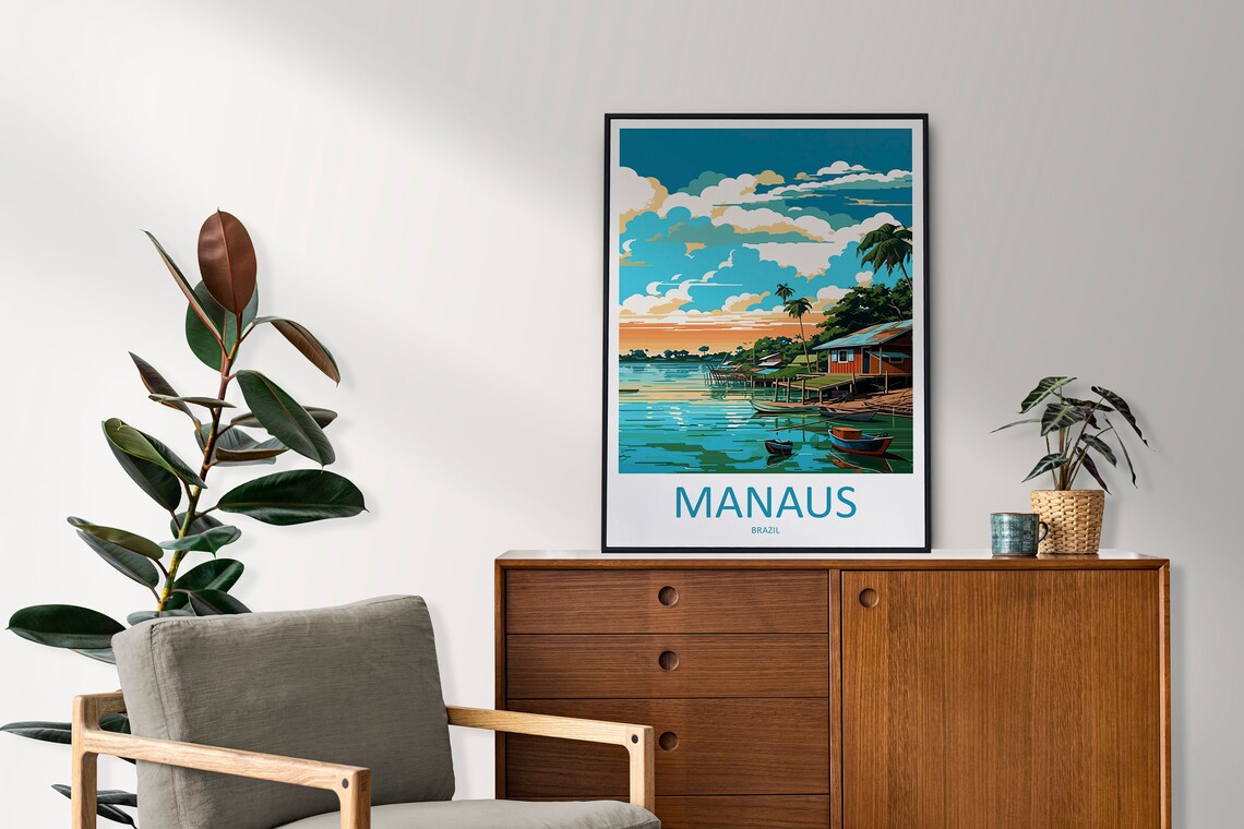 Manaus Brazil Amazon Riverside Stilt Houses Vintage Travel Poster - Image 2