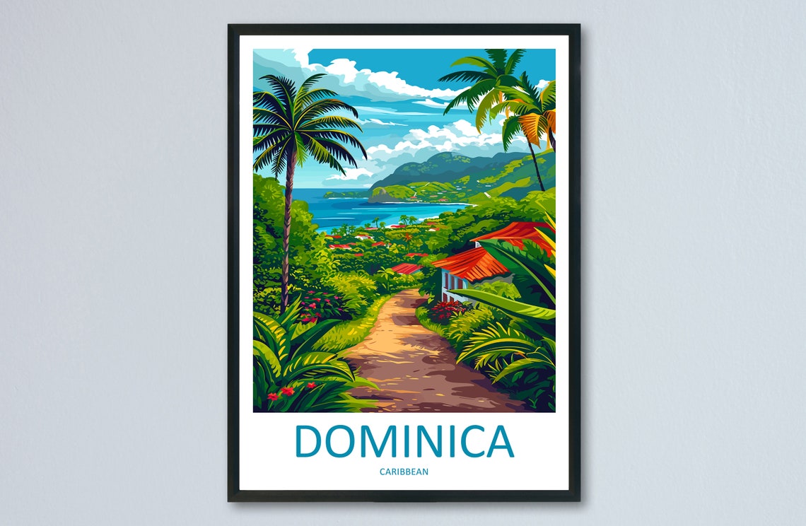 Dominica Jungle Trail Palm Trees Caribbean View Travel Poster