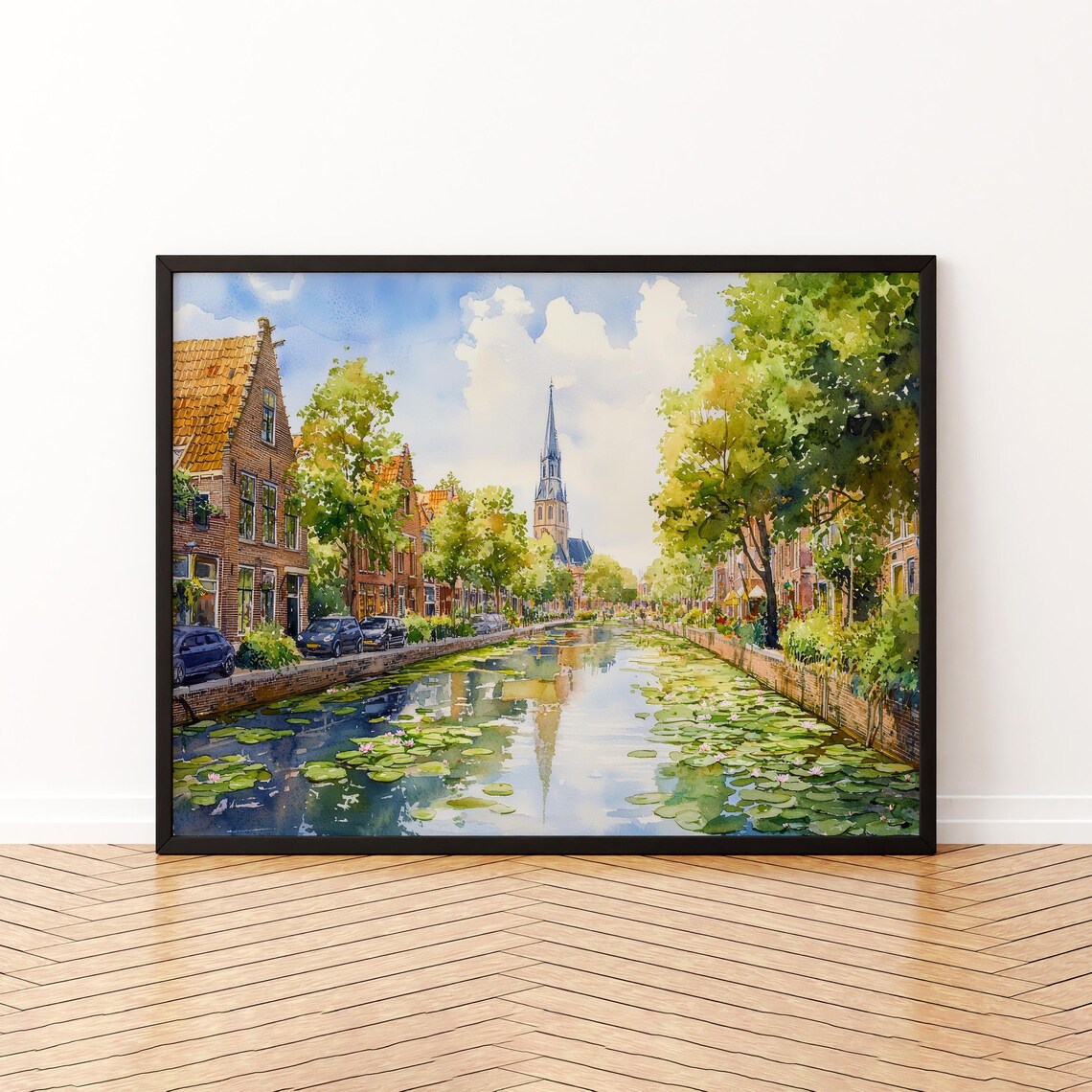 Delft Netherlands Watercolor Travel Poster, Historic Town