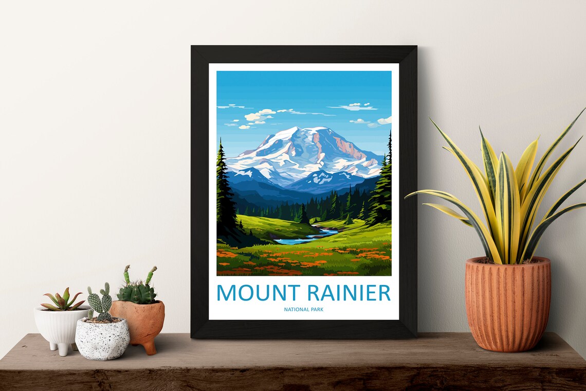 Mount Rainier Art Print, National Park Travel Poster - Image 3