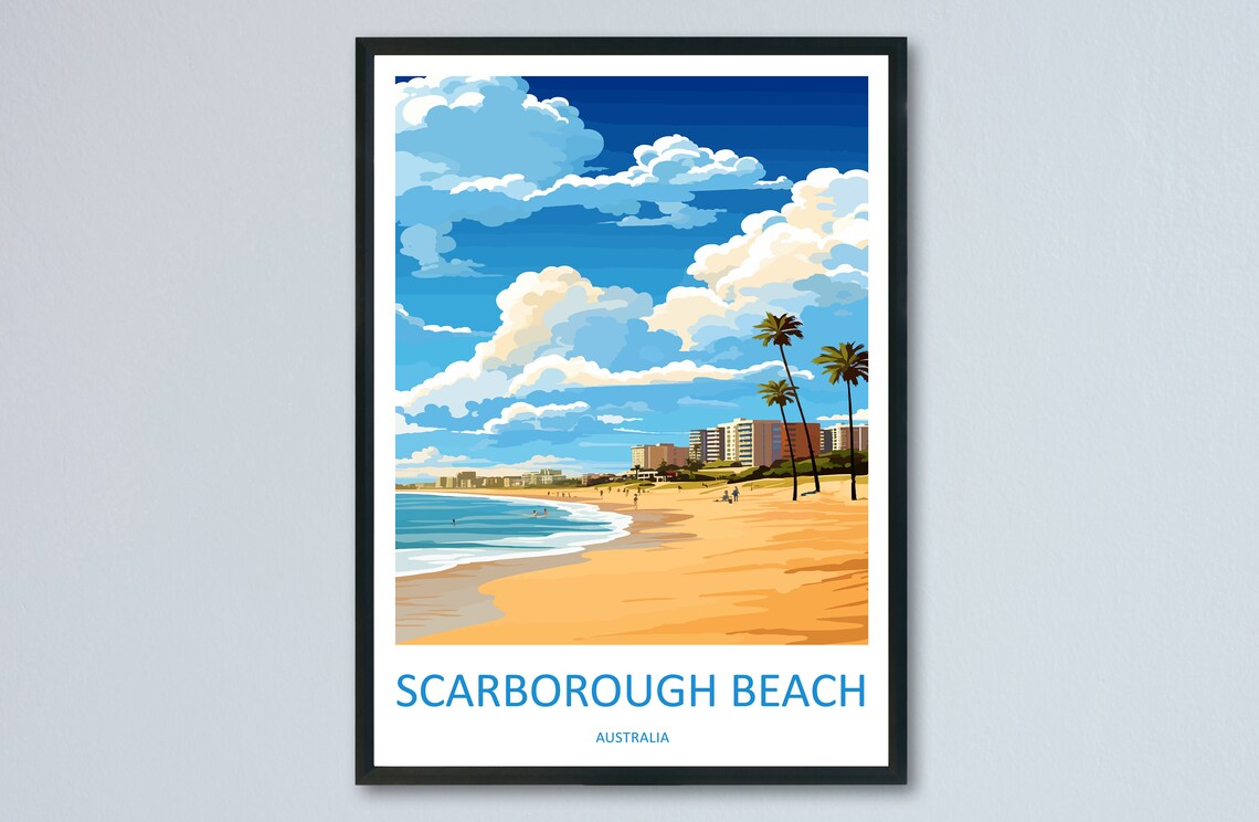 Scarborough Beach Palm Fringed Golden Sand Australia Travel Poster