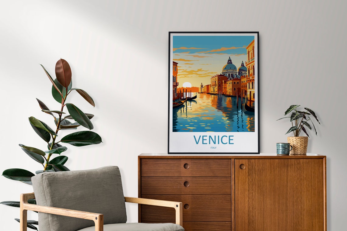 Venice Italy Canal Gondolas Sunset Reflections Poster Artwork - Image 2