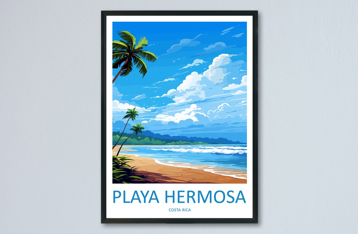 Playa Hermosa Costa Rica Palm Beach Surf Waves Ocean Travel Poster