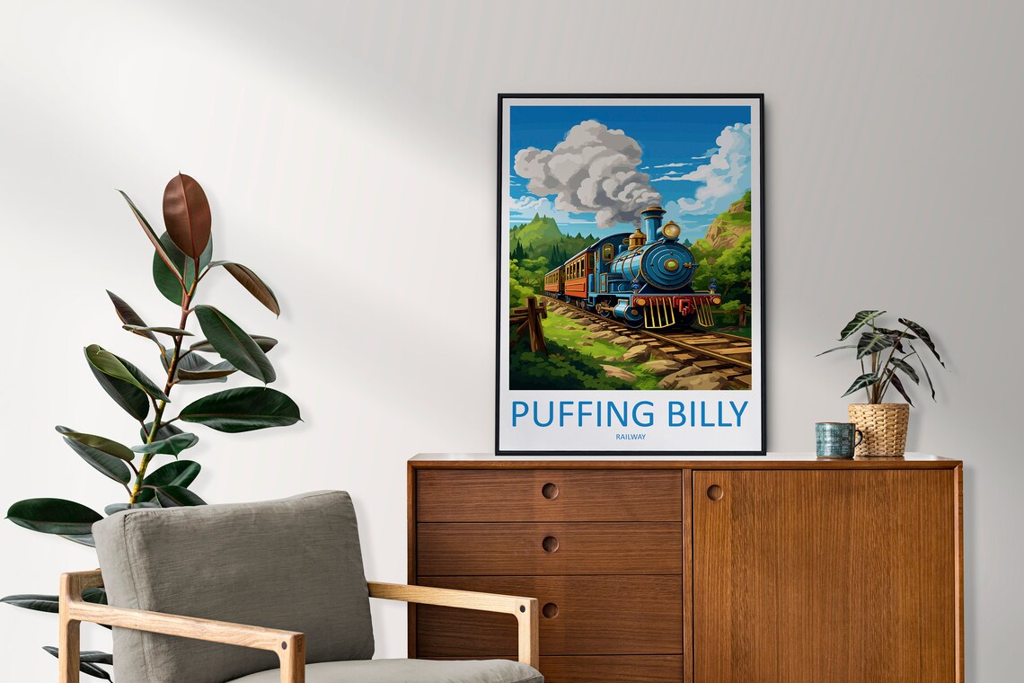 Puffing Billy Railway Vintage Blue Steam Train Travel Poster - Image 2