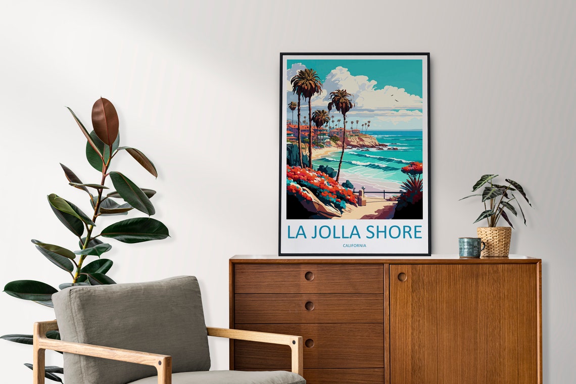 La Jolla Shore California Palm Trees Beach Cove Travel Poster - Image 2