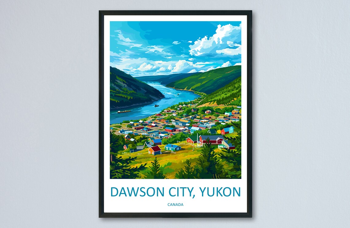 Dawson City Yukon Canada Illustrated Vintage Style Travel Poster