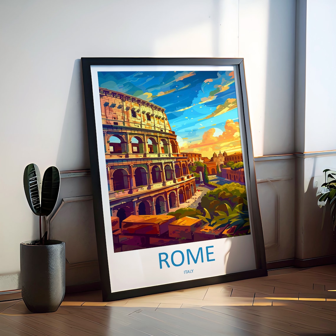 Rome Italy Colosseum Golden Sunset Landmark Street View Poster