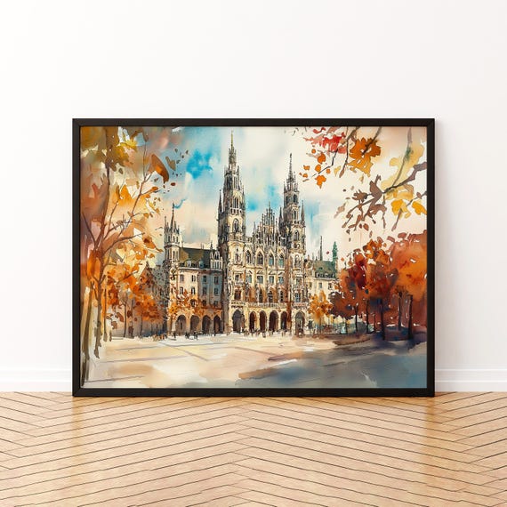 Munich Watercolor Poster Wall Art Hanging Home Dcor Gift Lovers Germany