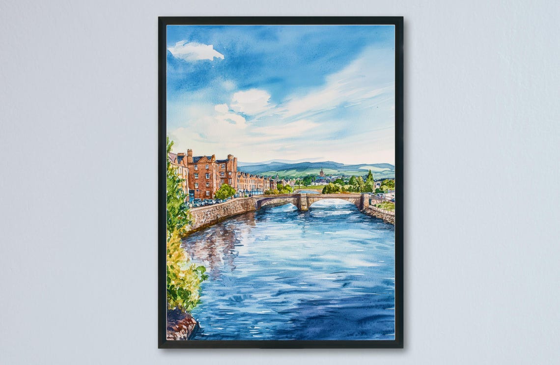 Inverness Scotland River Ness Stone Bridge and City View Poster