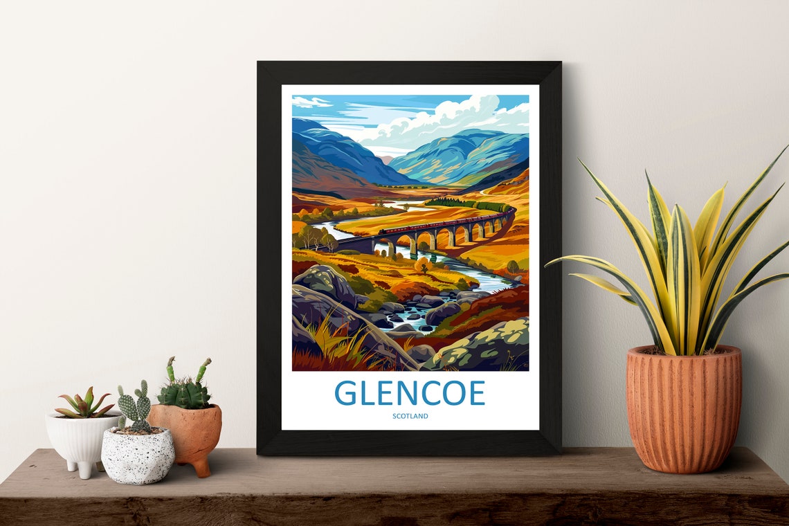 Glencoe Scotland Autumn Moor Stone Railway Viaduct Scene Poster - Image 3